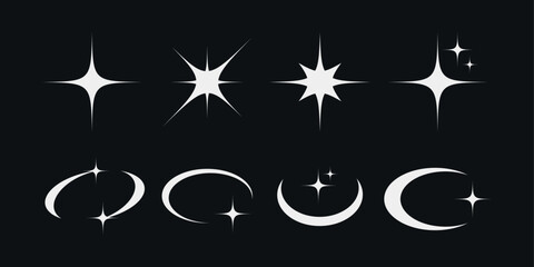 Wall Mural - collection of y2k elements. set y2k stars. geometric brutalism forms sticker in y2k style graphic de