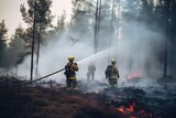 Fototapeta Tęcza - firefighters fighting a forest fire.