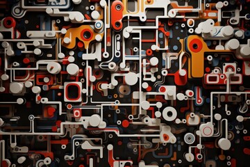 Poster - A collection of various colored objects arranged on a wall. This image can be used to add a vibrant and playful touch to any design or project.