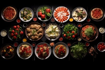 Poster - A table filled with a variety of delicious food. Perfect for food bloggers, restaurant promotions, and recipe websites.