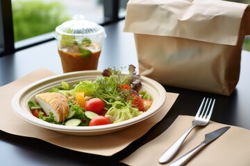 Aufkleber - A plate of delicious food is showcased on a table, accompanied by a fork and knife. This image is perfect for illustrating culinary experiences and restaurant dining.
