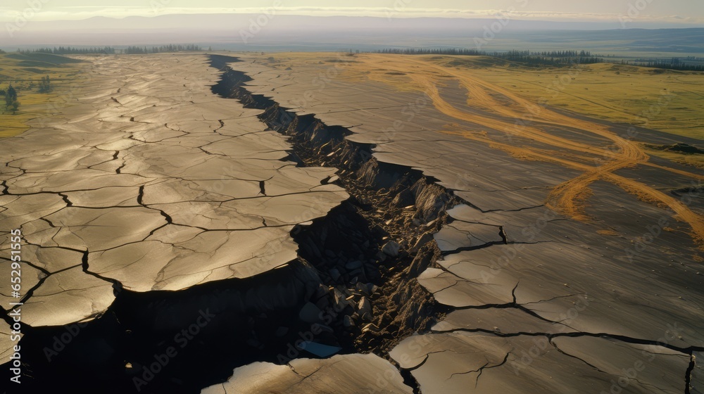 The image of the broken fault line stretching for kilometers of a very ...