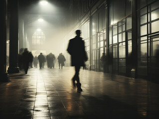 Poster - Silhouette of a man walking in the city at night. Generative AI