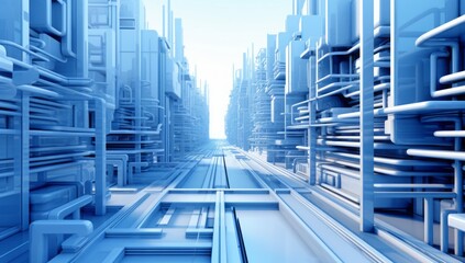 Aufkleber -  A Detailed 3D Illustration Depicting Urban Planning and Street Design, Showcasing Modern Architecture and Transportation Infrastructure in a Metropolis