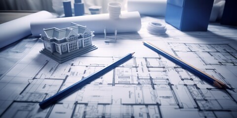 Aufkleber - Construction Drawings, Blueprints, and a Pencil Combine Creativity and Technical Expertise in the Planning and Documentation of Construction Projects
