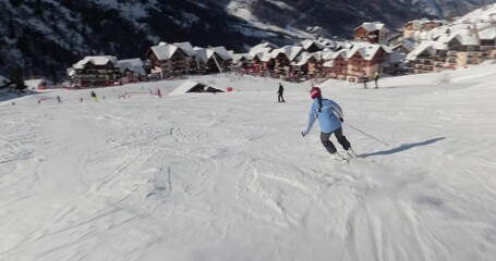 Wall Mural - Skiing in the Alps follow shot