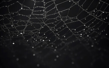 Wall Mural - fog droplets in a spiderweb. generative ai