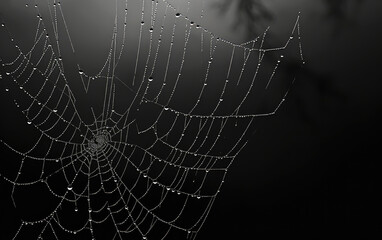 Wall Mural - fog droplets in a spiderweb. generative ai