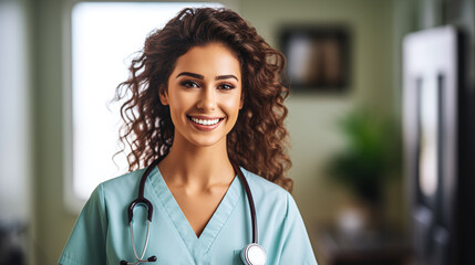 medical doctor standing smiling in the floor of a clinic
