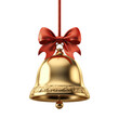 Golden Christmas bell with a red bow transparent on white background