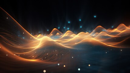 Abstract background with golden waves and blue dots created with Generative AI