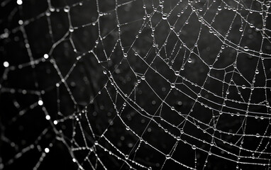 Wall Mural - fog droplets in a spiderweb. generative ai