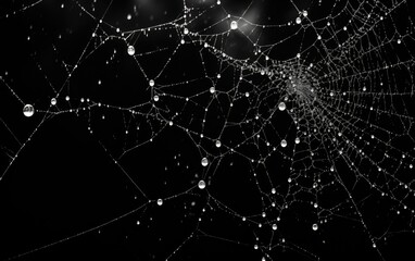 Wall Mural - fog droplets in a spiderweb. generative ai