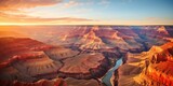 Grand canyon is bathing in golden sunset hues. Generative AI