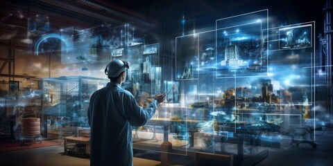 Aufkleber - Technological Fusion in the Workplace: Industry Professionals Utilize Advanced Tools and Collaborative Efficiency to Enhance Productivity, Embracing a Modern and Innovative Approach to Work