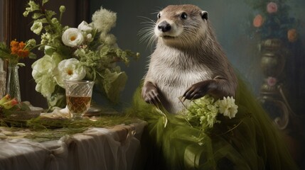 Wall Mural - otter on the rock