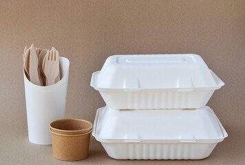 Wall Mural - Group of single use biodegradable take out meal containers