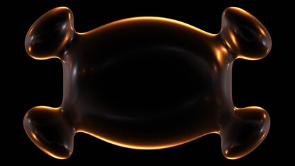 Poster - Seamless animation of glowing geometric frame shape with light and reflections isolated on black background in 3d rendering.