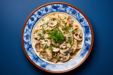 Wall Mural - Mushroom pasta, pappardelle with cream sauce and parsley in plate. ai generative