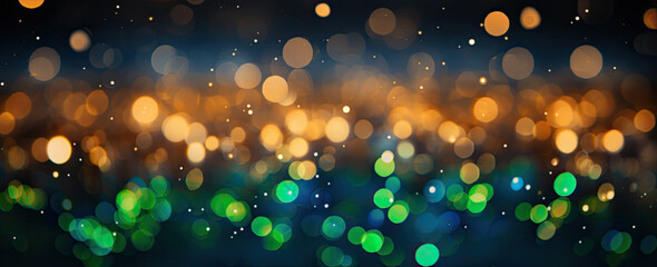 Poster - Blurred blue green yellow flying bokeh light panorama background