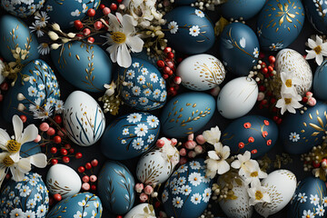 Aufkleber - painted Easter eggs in blue white colors