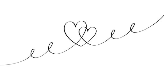 Wall Mural - hand drawn hearts in linear style. continuous line drawing of love sign on white background. doodle 