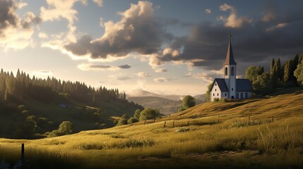 Wall Mural - church on the hill