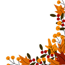 Abstract Thanksgiving Corner Frame With Copy Space And Various Autumn Branches In Trendy Fall Shades