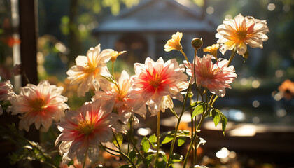 Poster - Vibrant flowers blossom, showcasing nature beauty in a formal garden generated by AI