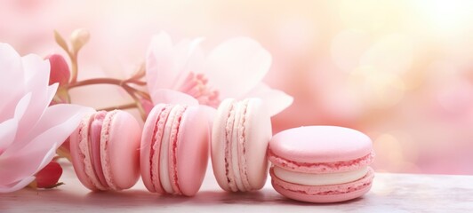 Wall Mural - pink macaron, sweet dessert food, ai