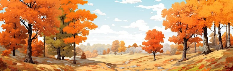 Poster - tree fall and autumn forest landscape watercolor generative ai