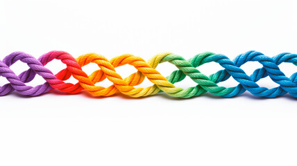 Wall Mural - Braided colorful ropes on white background