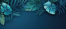 Design Featuring Tropical Leaves On A Blue Background For Various Purposes Like Wallpaper Photo Wallpaper Mural And Cards