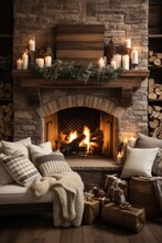 Cozy Fireplace With Stockings And Decorations