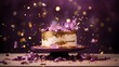 Purple cake on a table decorated for a party celebration