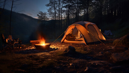 outdoors travel forest camp adventure tent light night nature landscape campfire