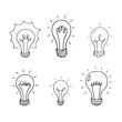 © Helen Sko - Hand drawn light bulbs. Doodle light bulb. Idea concept. Sketch, minimalistic design