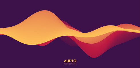 Poster - sound wave visualiztion. 3d orange solid waveform. voice sample pattern.