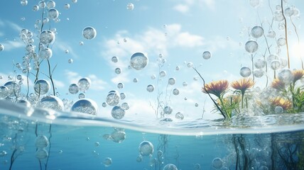 Poster - Refreshing Water Backdrop, Bubbles and Liquid Serenity