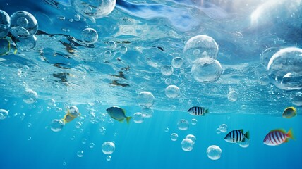 Poster - Underwater World, Bubbles Rising in Clear Blue Water