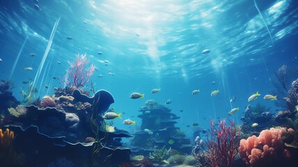 Poster - Underwater Oasis, Bubbles Rising in Pristine Waters