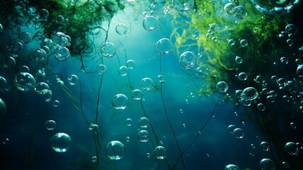 Poster - Submerged Water Texture, Playful Bubbles in Nature