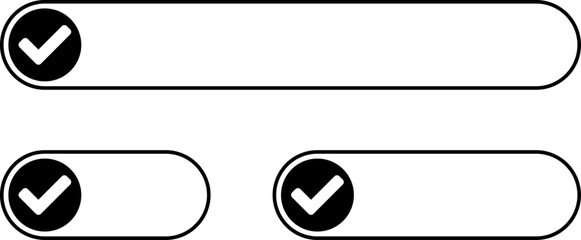 Poster - Black Toggle Slider Style Tick Checkmark Correct Approved or Accepted Banner Sign Icon Set with Empty Blank Space for Text. Vector Image.