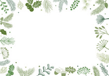 Christmas Plant Corner. Greenery Fir, Pine Branches Border, Winter Evergreen Frame. Decorative Background. Holiday Vector Illustration