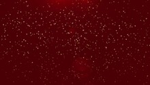 Animation Of Golden Particles On Red Background, Christmas