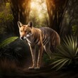 thylacine hunting in the undergrowth ultra realistic ultra HD Hyper realistic 8k full picture with Australian Bush background 