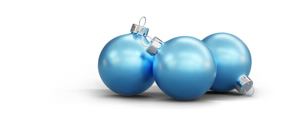three blue christmas baubles isolated on transparent background. christmas decoration. selective foc