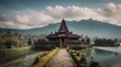 hindu temple in the tropical panorama, generative Ai art