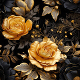 Black and gold roses pattern seamless bright colors 
