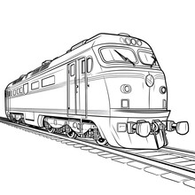 Train On The Railway. A Cartoon Train Coloring Page